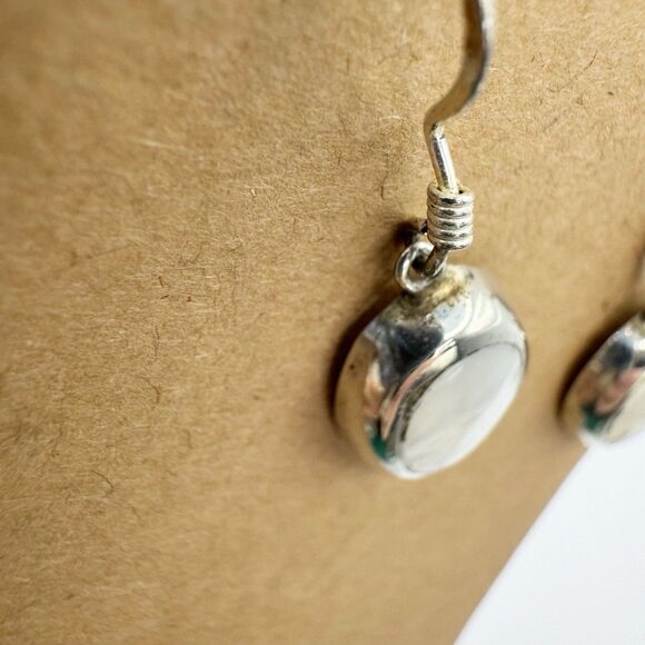 Vintage Mexican Sterling Silver Oval Mother Of Pearl Inlay Dangle Drop Earrings - Picture 8 of 14